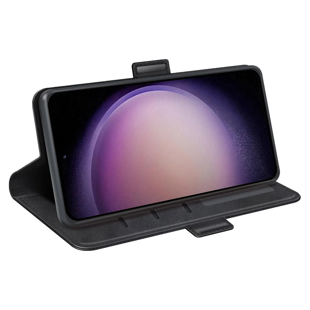 For Samsung Galaxy S23 FE Calf Texture Cover PU Leather Wallet Phone Case with  Stand - Black - 3