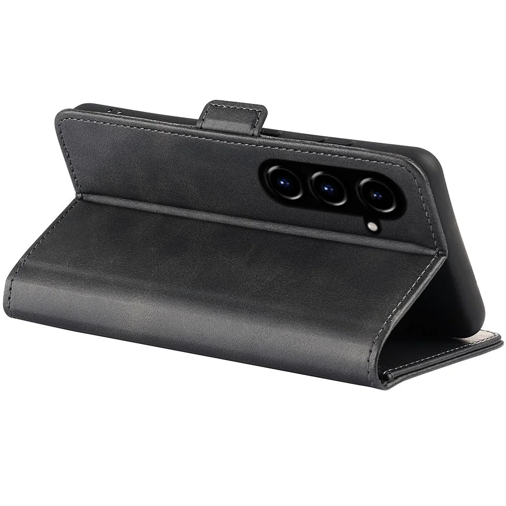 For Samsung Galaxy S23 FE Calf Texture Cover PU Leather Wallet Phone Case with  Stand - Black - 4