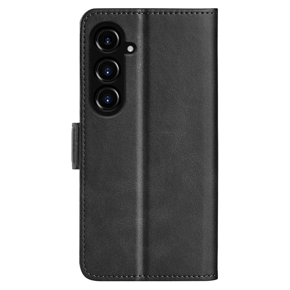 For Samsung Galaxy S23 FE Calf Texture Cover PU Leather Wallet Phone Case with  Stand - Black - 7