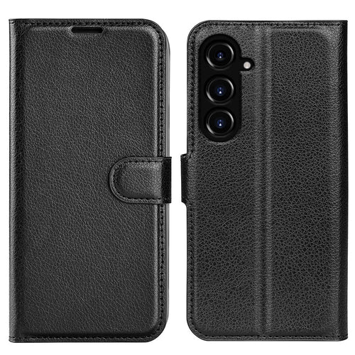 For Samsung Galaxy S23 FE Litchi Texture Magnetic Clasp Stand Cover PU Leather Wallet Phone Case - Black - 1