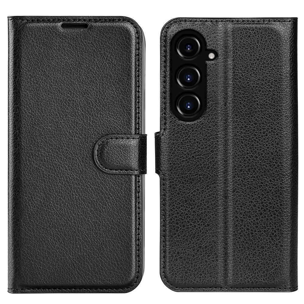 For Samsung Galaxy S23 FE Litchi Texture Magnetic Clasp Stand Cover PU Leather Wallet Phone Case - Black - 1