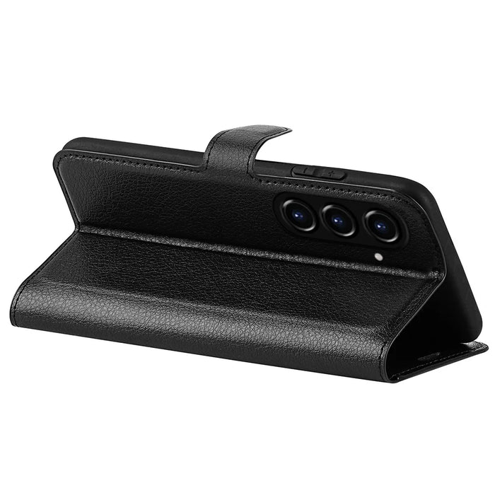 For Samsung Galaxy S23 FE Litchi Texture Magnetic Clasp Stand Cover PU Leather Wallet Phone Case - Black - 4