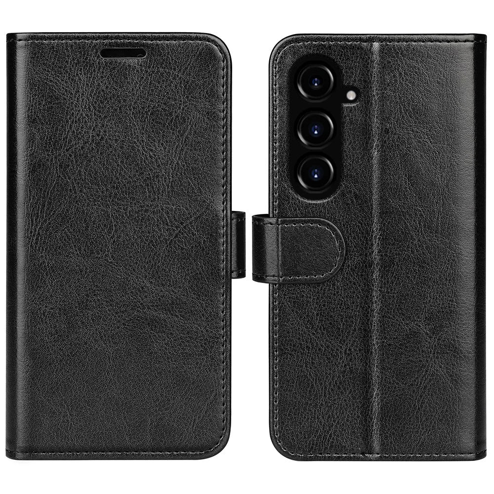 For Samsung Galaxy S23 FE Anti-collision Crazy Horse Texture Phone Case PU Leather Wallet Stand Cover - Black - 1