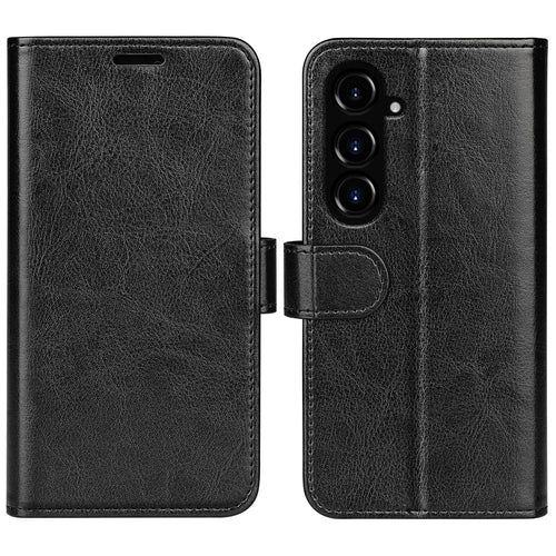 For Samsung Galaxy S23 FE Anti-collision Crazy Horse Texture Phone Case PU Leather Wallet Stand Cover - Black - 1