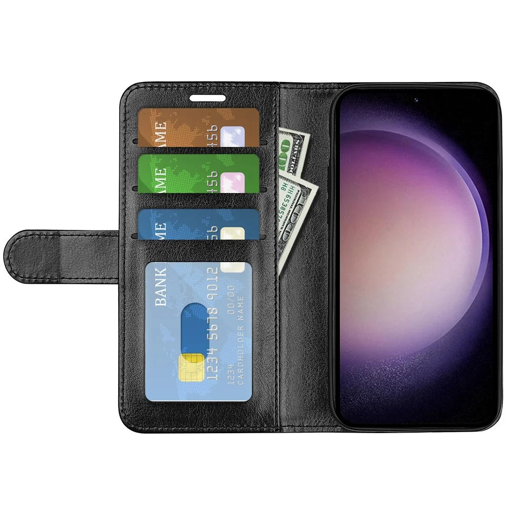 For Samsung Galaxy S23 FE Anti-collision Crazy Horse Texture Phone Case PU Leather Wallet Stand Cover - Black - 2