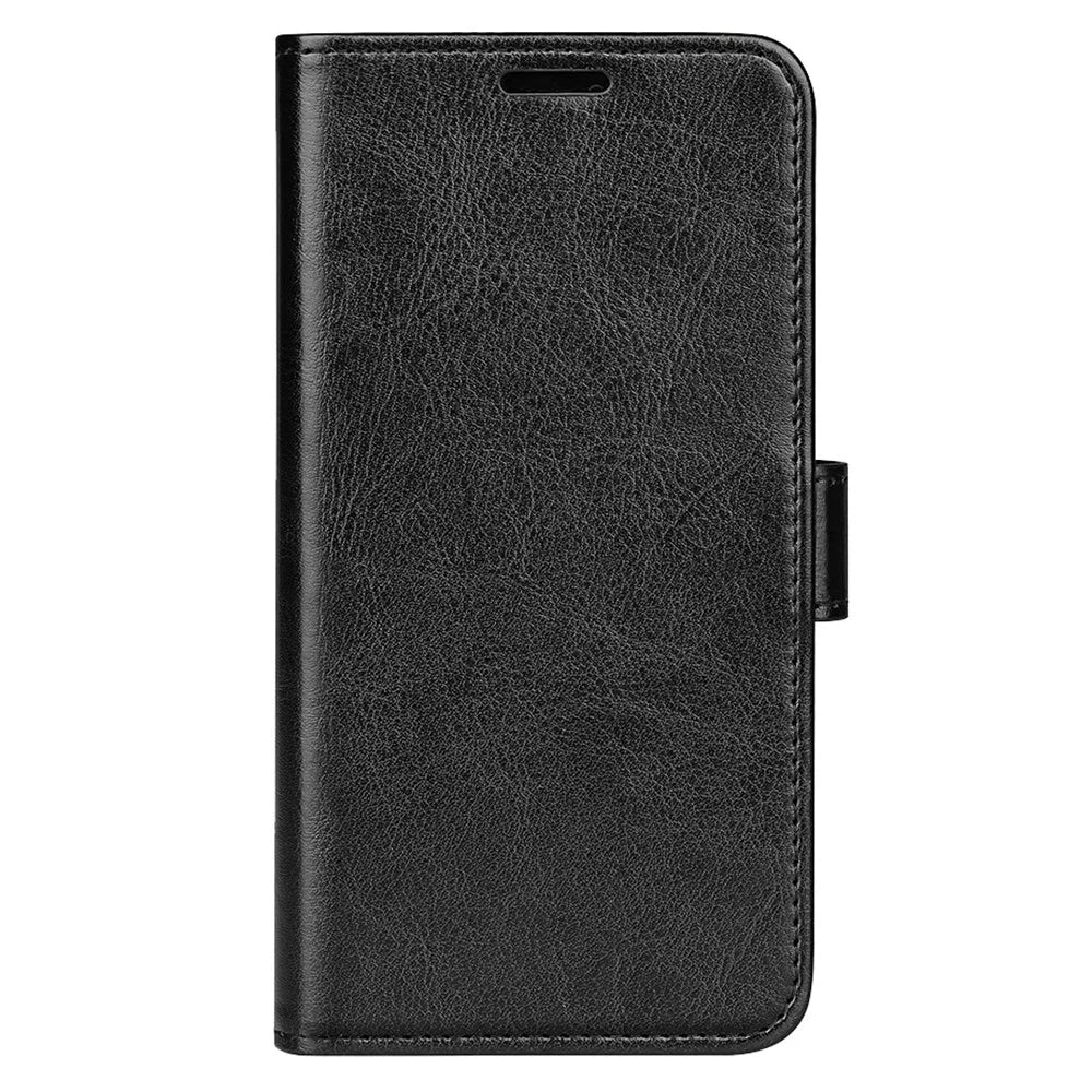 For Samsung Galaxy S23 FE Anti-collision Crazy Horse Texture Phone Case PU Leather Wallet Stand Cover - Black - 6
