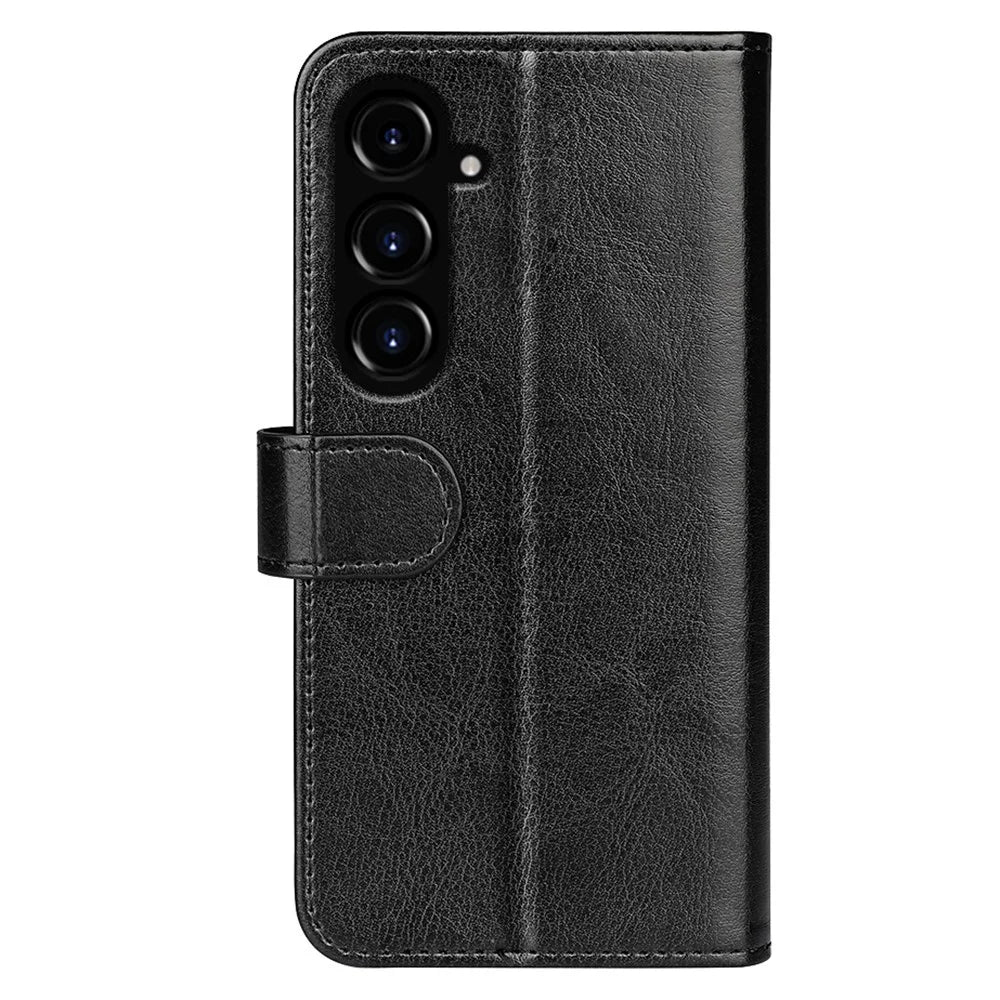 For Samsung Galaxy S23 FE Anti-collision Crazy Horse Texture Phone Case PU Leather Wallet Stand Cover - Black - 7