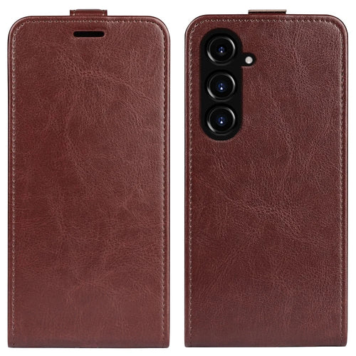 For Samsung Galaxy S23 FE Vertical Flip PU Leather Phone Case Card Holder Drop-proof Cover - Brown - 1