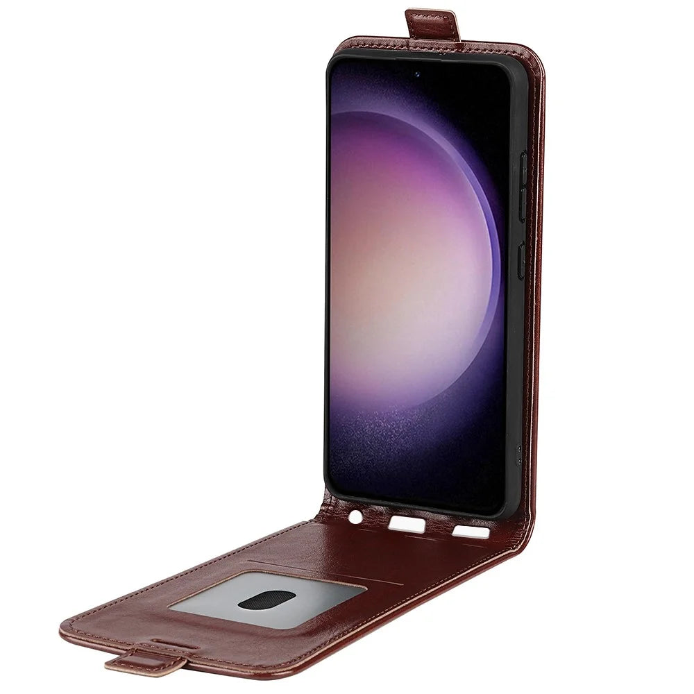 For Samsung Galaxy S23 FE Vertical Flip PU Leather Phone Case Card Holder Drop-proof Cover - Brown - 2