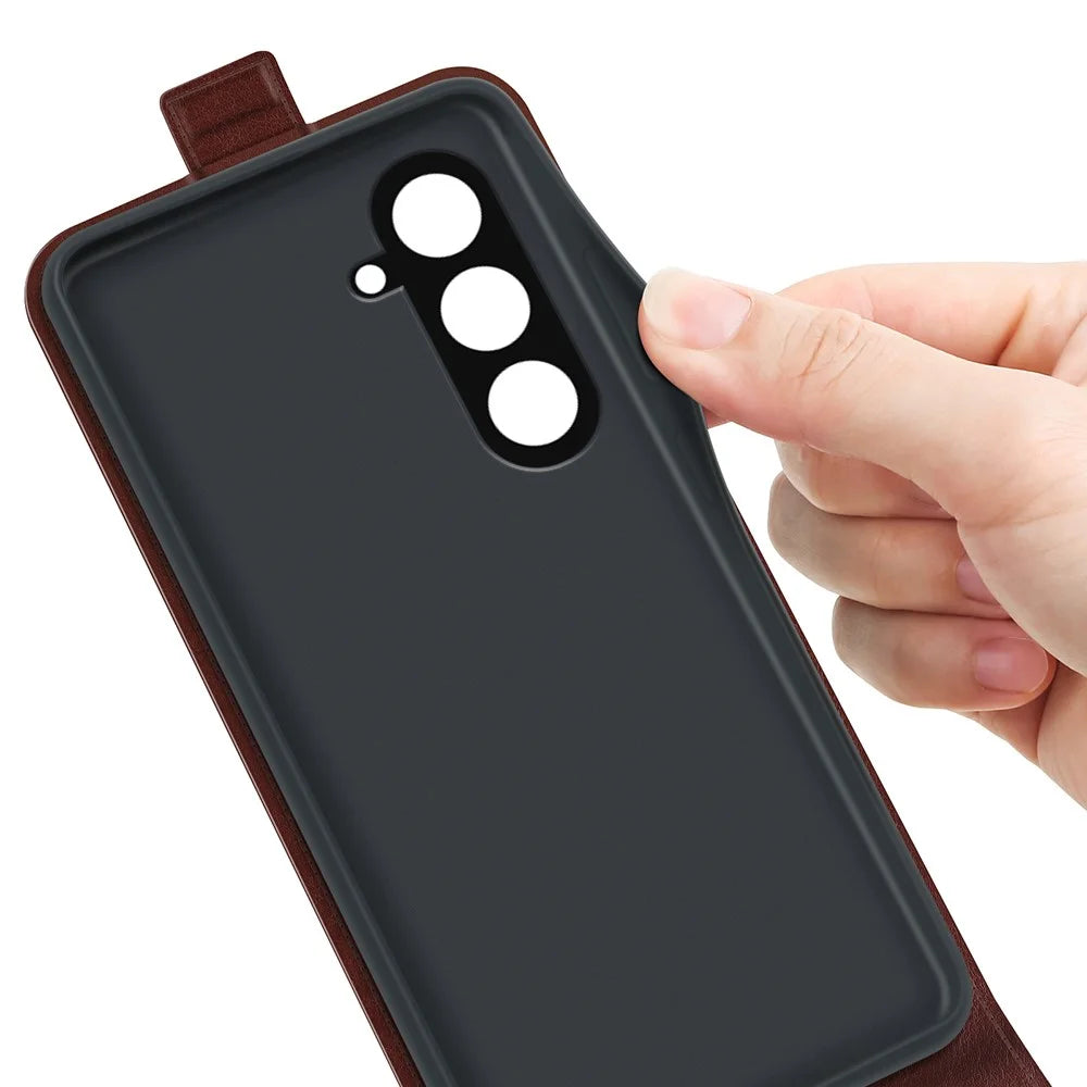 For Samsung Galaxy S23 FE Vertical Flip PU Leather Phone Case Card Holder Drop-proof Cover - Brown - 3