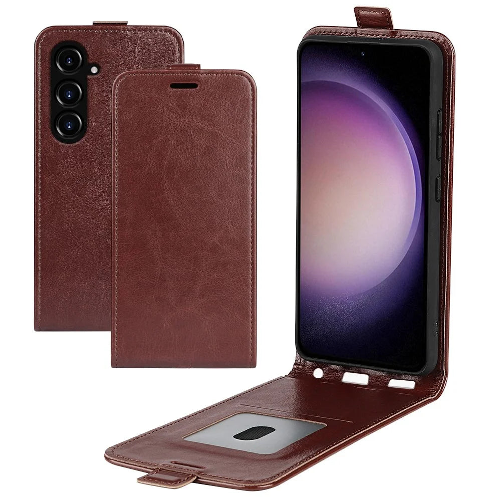 For Samsung Galaxy S23 FE Vertical Flip PU Leather Phone Case Card Holder Drop-proof Cover - Brown - 4