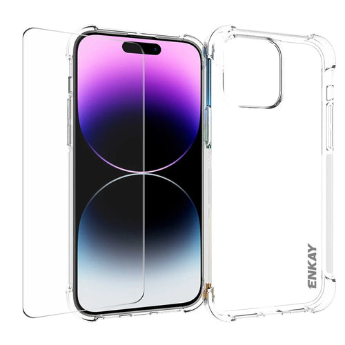 ENKAY HAT PRINCE For iPhone 15 Pro Max Clear TPU Phone Case with High Aluminium-silicon Glass Screen Film - 1