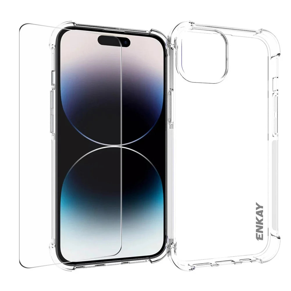 ENKAY HAT PRINCE For iPhone 15 Plus Clear TPU Case Anti-slip Phone Cover with High Aluminium-silicon Glass Screen Film - 1