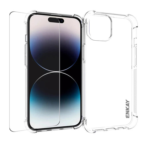 ENKAY HAT PRINCE For iPhone 15 Plus Clear TPU Case Anti-slip Phone Cover with High Aluminium-silicon Glass Screen Film - 1