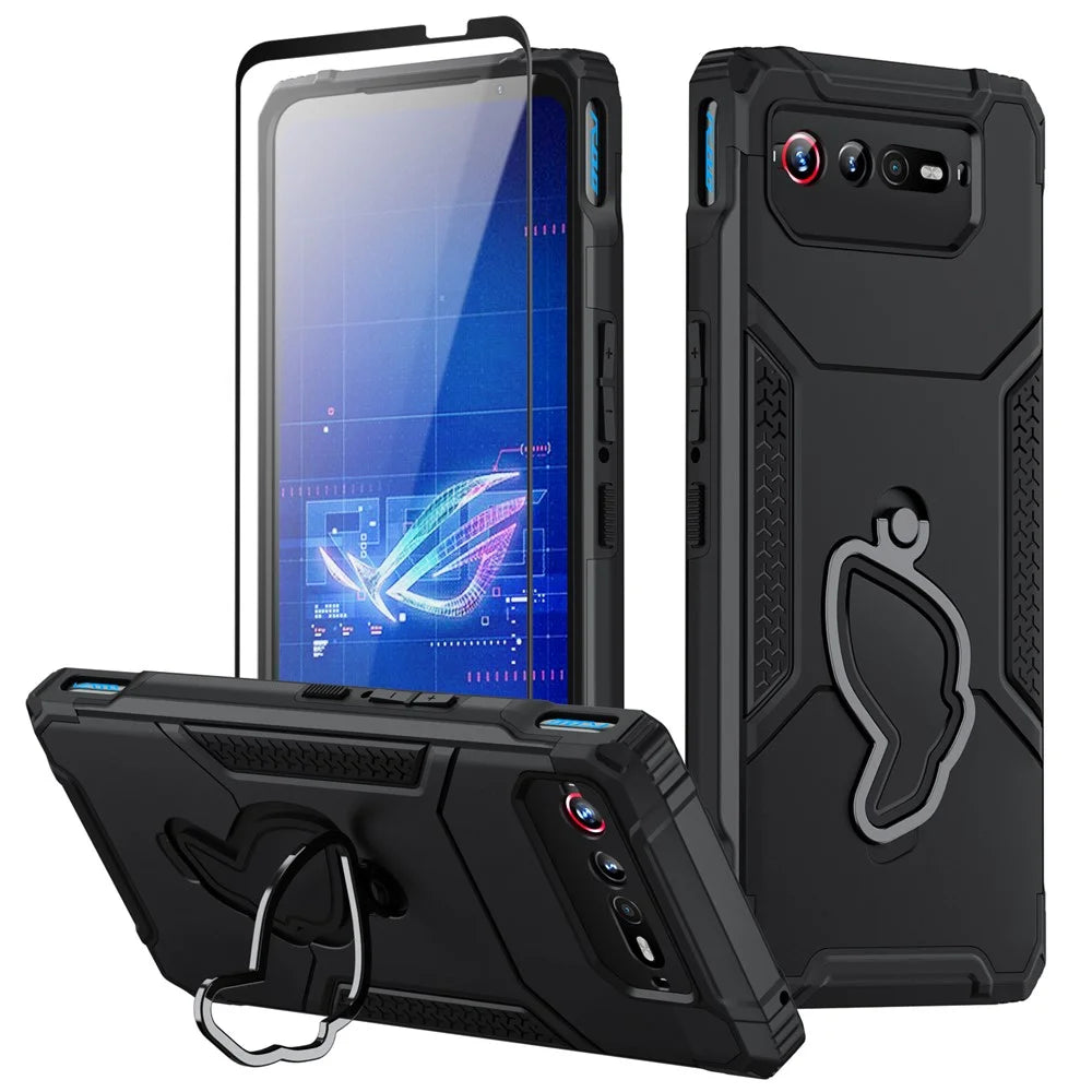 For Asus ROG Phone 6 5G / ROG Phone 7 5G PC+TPU Phone Case Anti-Slip Kickstand Phone Cover - Black - 1