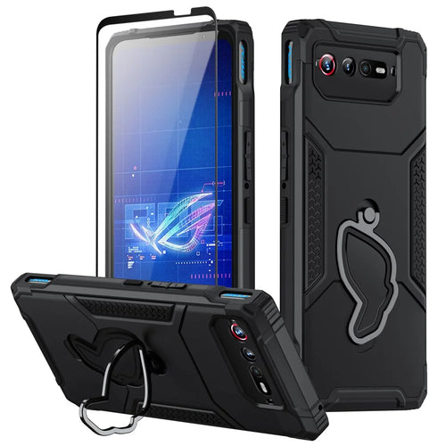 For Asus ROG Phone 6 5G / ROG Phone 7 5G PC+TPU Phone Case Anti-Slip Kickstand Phone Cover - Black - 1