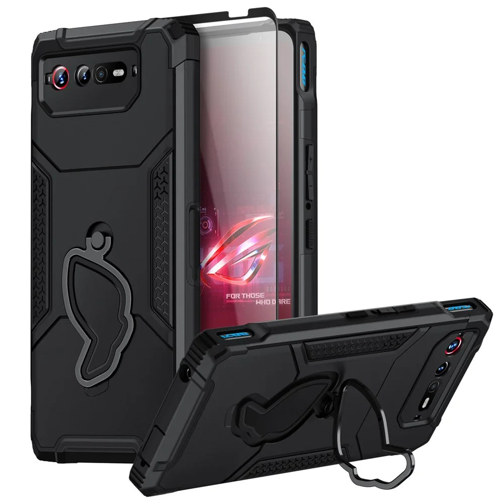 For Asus ROG Phone 6 5G / ROG Phone 7 5G PC+TPU Phone Case Anti-Slip Kickstand Phone Cover - Black - 2