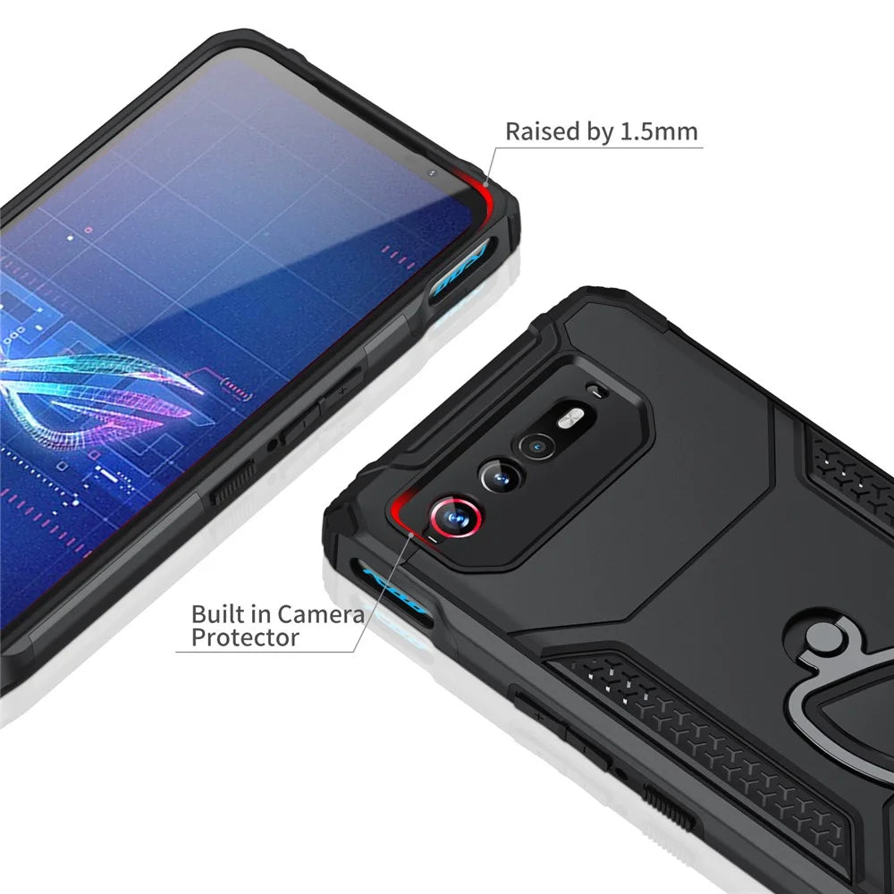 For Asus ROG Phone 6 5G / ROG Phone 7 5G PC+TPU Phone Case Anti-Slip Kickstand Phone Cover - Black - 3