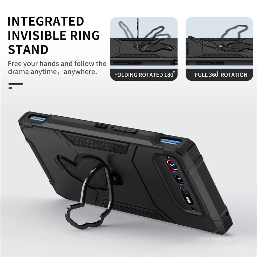 For Asus ROG Phone 6 5G / ROG Phone 7 5G PC+TPU Phone Case Anti-Slip Kickstand Phone Cover - Black - 5