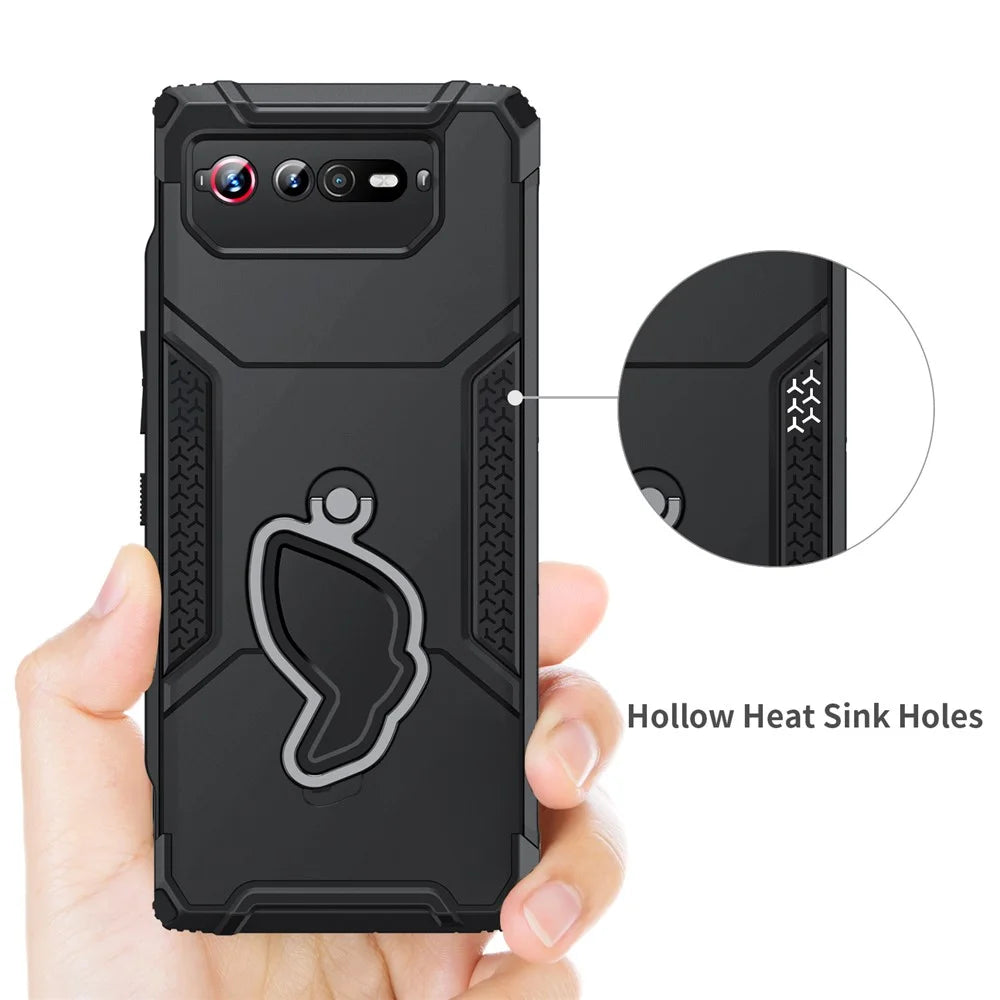 For Asus ROG Phone 6 5G / ROG Phone 7 5G PC+TPU Phone Case Anti-Slip Kickstand Phone Cover - Black - 6