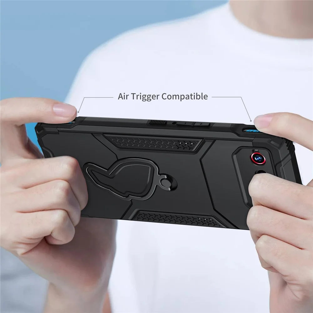 For Asus ROG Phone 6 5G / ROG Phone 7 5G PC+TPU Phone Case Anti-Slip Kickstand Phone Cover - Black - 7