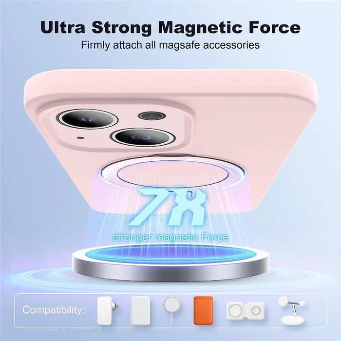 For iPhone 14 Magnetic Phone Case Hidden Kickstand Protective Cover Shockproof Liquid Silicone Shell - Pink - 3
