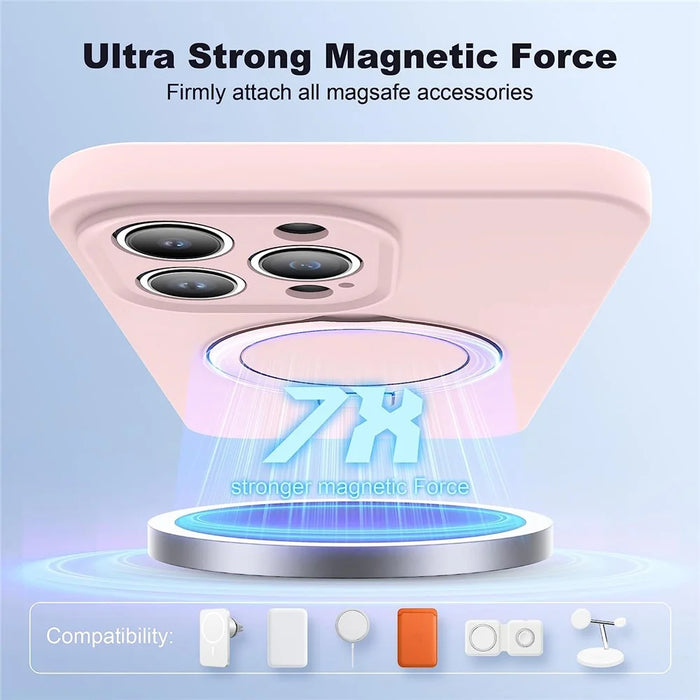 For iPhone 14 Pro Shockproof Liquid Silicone Magnetic Phone Case Kickstand Protective Cover - Pink - 3