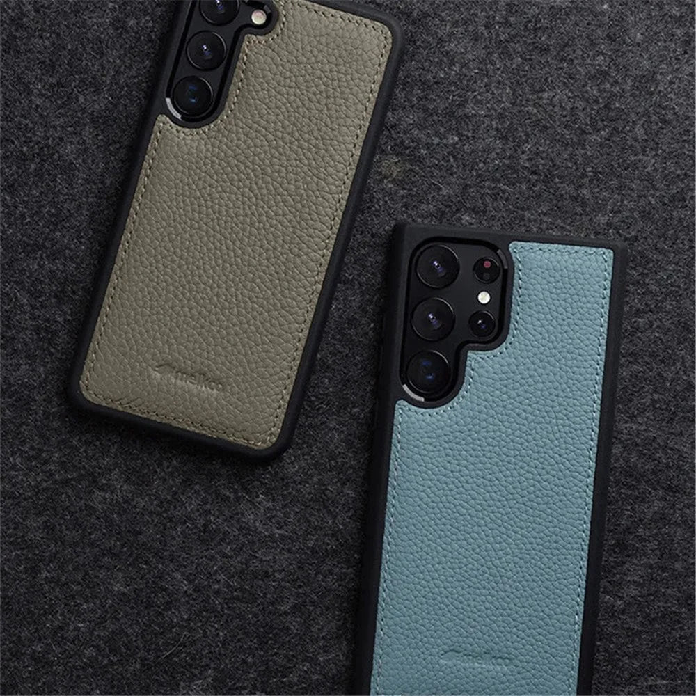 MELKCO For Samsung Galaxy S23 Ultra Phone Cover Genuine Cow Leather Coated Hard PC Slim Case - Orange - 5