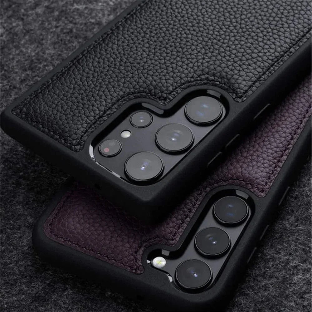 MELKCO For Samsung Galaxy S23 Ultra Phone Cover Genuine Cow Leather Coated Hard PC Slim Case - Orange - 7