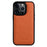 MELKCO For iPhone 14 Pro Max Protective Cover Genuine Cow Leather+Microfiber Leather+PC Phone Case - Orange - 1