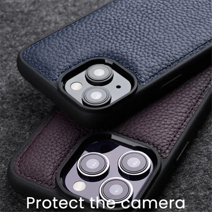 MELKCO For iPhone 14 Pro Max Protective Cover Genuine Cow Leather+Microfiber Leather+PC Phone Case - Orange - 3