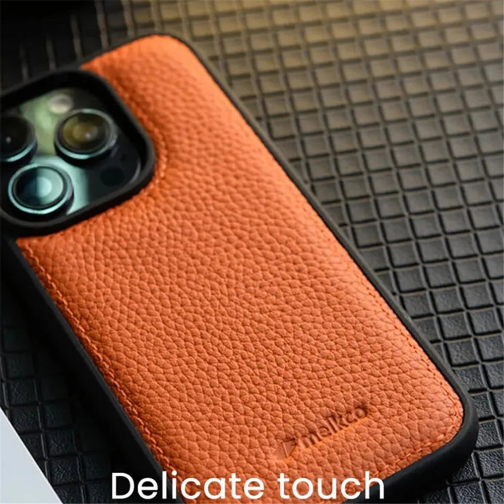 MELKCO For iPhone 14 Pro Anti-Drop Phone Cover Genuine Cow Leather+Microfiber Leather+PC Slim Case - Purple - 2