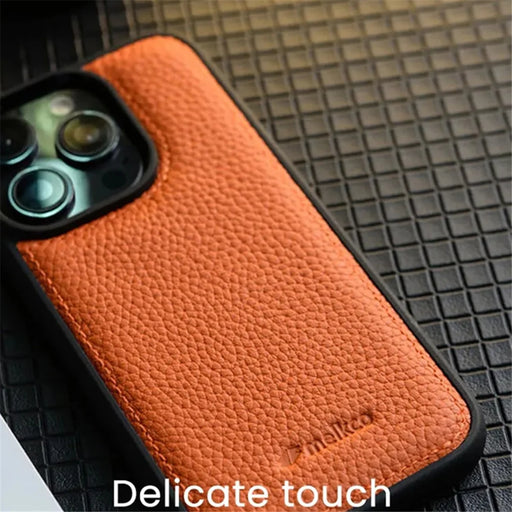 MELKCO For iPhone 14 Pro Anti-Drop Phone Cover Genuine Cow Leather+Microfiber Leather+PC Slim Case - Purple - 2