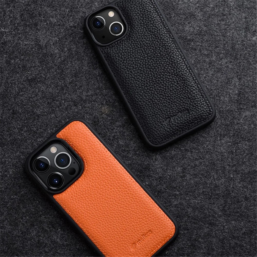 MELKCO For iPhone 14 Pro Anti-Drop Phone Cover Genuine Cow Leather+Microfiber Leather+PC Slim Case - Purple - 3