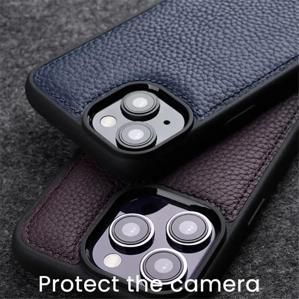 MELKCO For iPhone 14 Pro Anti-Drop Phone Cover Genuine Cow Leather+Microfiber Leather+PC Slim Case - Purple - 4