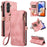 For Samsung Galaxy A14 4G / 5G Zipper Pocket Viewing Stand Wallet Leather Case Phone Cover with Strap - Pink - 1