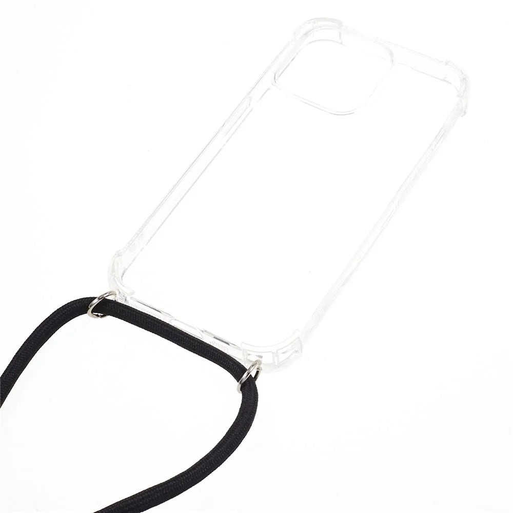 For iPhone 15 Pro Anti-drop Back Cover Thicken Four Corner Clear TPU Phone Case with Lanyard - 2