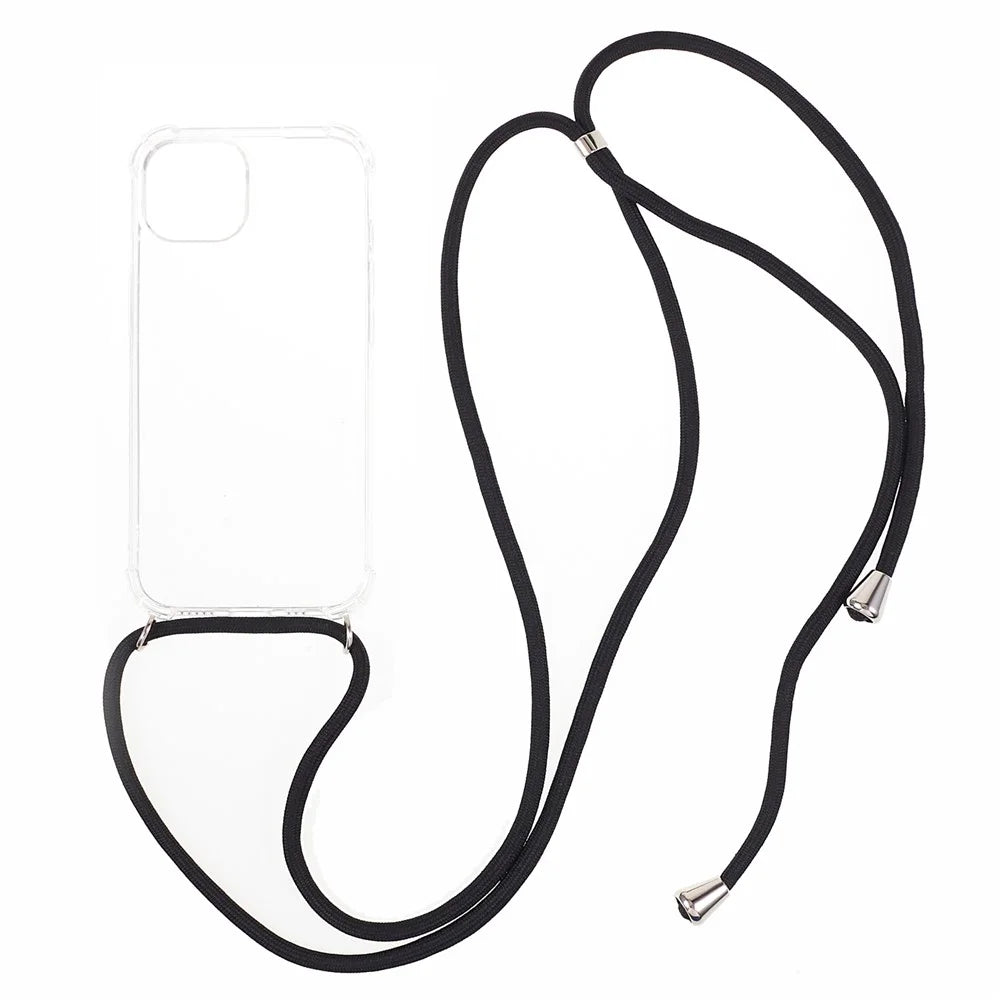 TPU Phone Cover for iPhone 15 Plus , Four Corner Anti-drop Clear Phone Back Case with Lanyard - 1