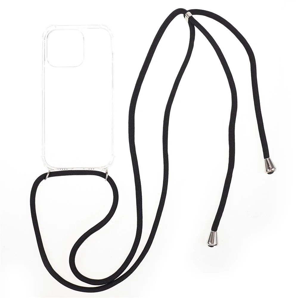 For iPhone 15 Pro Max Thicken Four Corner Anti-drop Cover Clear TPU Phone Case with Lanyard - 1