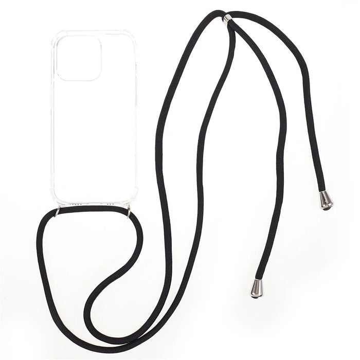 For iPhone 15 Pro Max Thicken Four Corner Anti-drop Cover Clear TPU Phone Case with Lanyard - 1