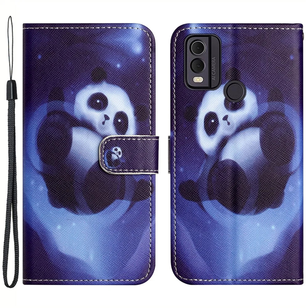 For Nokia C32 / C22 PU Leather Wallet Phone Case 3D Pattern Printing Phone Stand Cover - Panda - 1