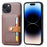 For iPhone 15 Calf Texture Card Holder Kickstand Phone Case PU Leather Coated TPU Anti-fall Cover - Brown - 2