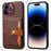 For iPhone 15 Pro Calf Texture PU Leather + TPU Phone Cover Kickstand Card Holder Protective Case - Brown - 2