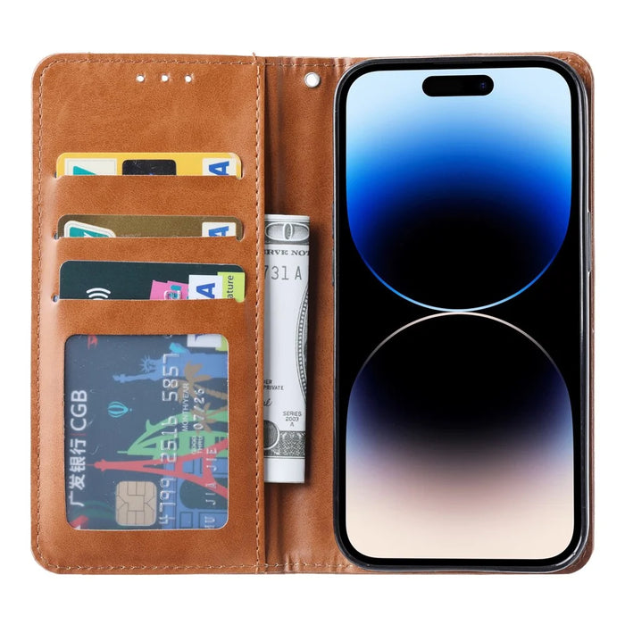 For iPhone 15 Magnetic Closing PU Leather Wallet Phone Cover Drop-proof Stand Case - Light Brown - 2