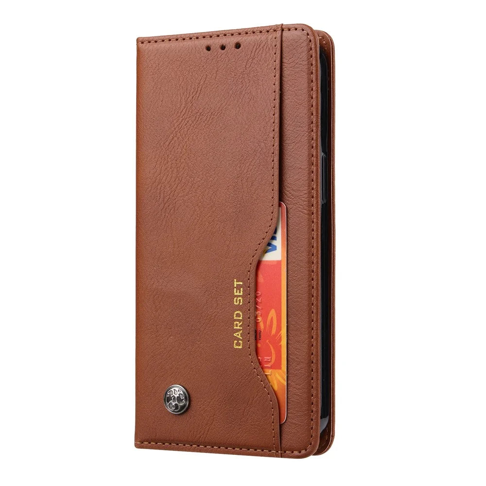 For iPhone 15 Pro Max Leather Stand Wallet Cover Magnetic Closing Anti-drop Phone Case - Light Brown - 6
