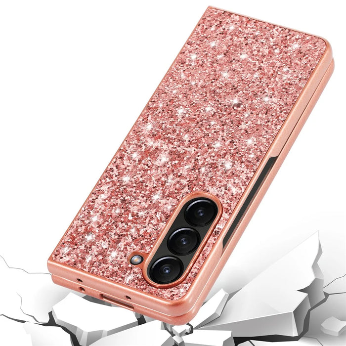 For Samsung Galaxy Z Fold5 5G Glitter Sequins Phone Case Electroplating TPU Frame Hard PC Back Cover - Rose Gold - 3