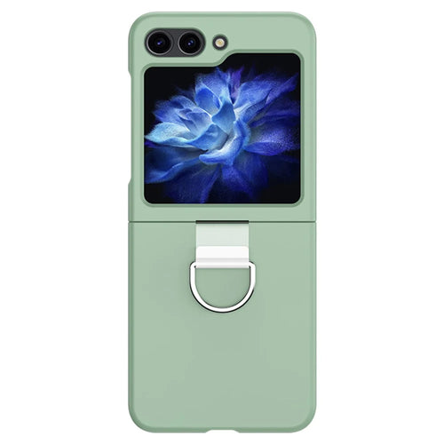 For Samsung Galaxy Z Flip5 5G Hard PC Skin-touch Phone Case Metal Ring Holder Anti-Slip Cover - Light Green - 1