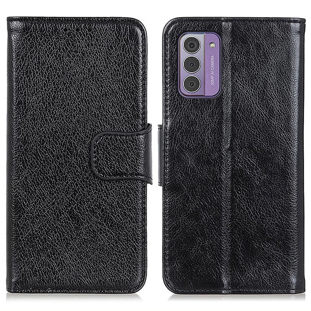 For Nokia G42 Drop Protection Phone Shell Nappa Texture Split Leather Wallet Case Phone Stand Cover - Black - 1