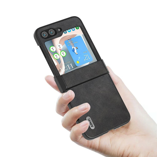 ABEEL For Samsung Galaxy Z Flip5 5G PU Leather + PC Phone Case Cowhide Texture Hinge Protection Cover - Black - 2