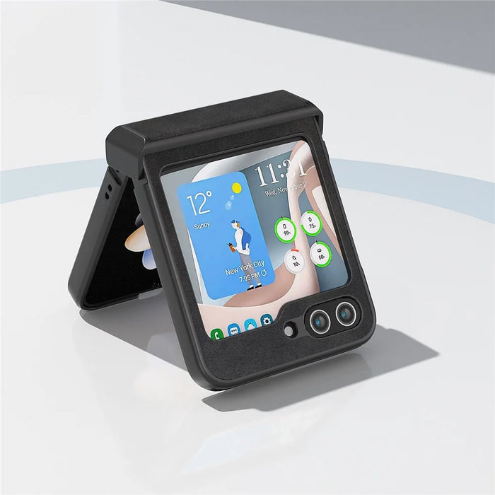 ABEEL For Samsung Galaxy Z Flip5 5G PU Leather + PC Phone Case Cowhide Texture Hinge Protection Cover - Black - 4